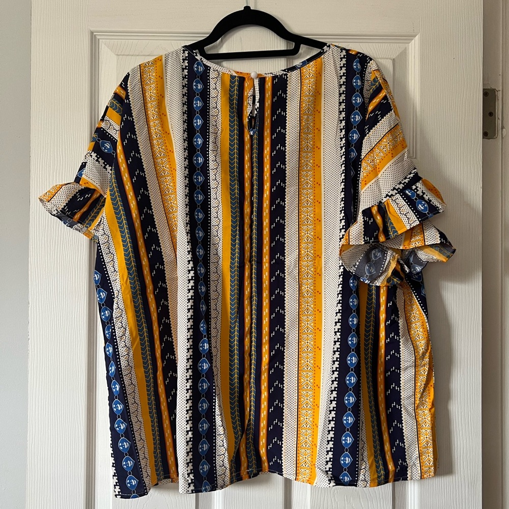 NEW Shein Curve Women’s Plus Size Yellow & Blue Toned Striped Blouse SZ 2X💛 - Picture 8 of 11